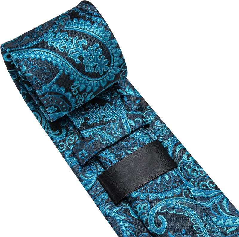Dubulle Mens Tie Set Solid Paisley Silk Striped Necktie for Men with Cufflinks Tie and Pocket Square - Image 5